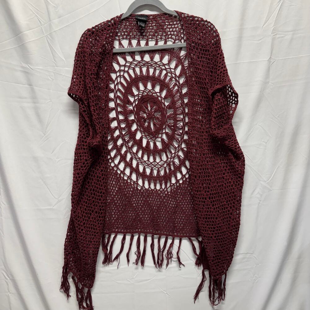 Small Burgundy Crochet Short Sleeve Cardigan Boho Fall Festival Whimisigoth